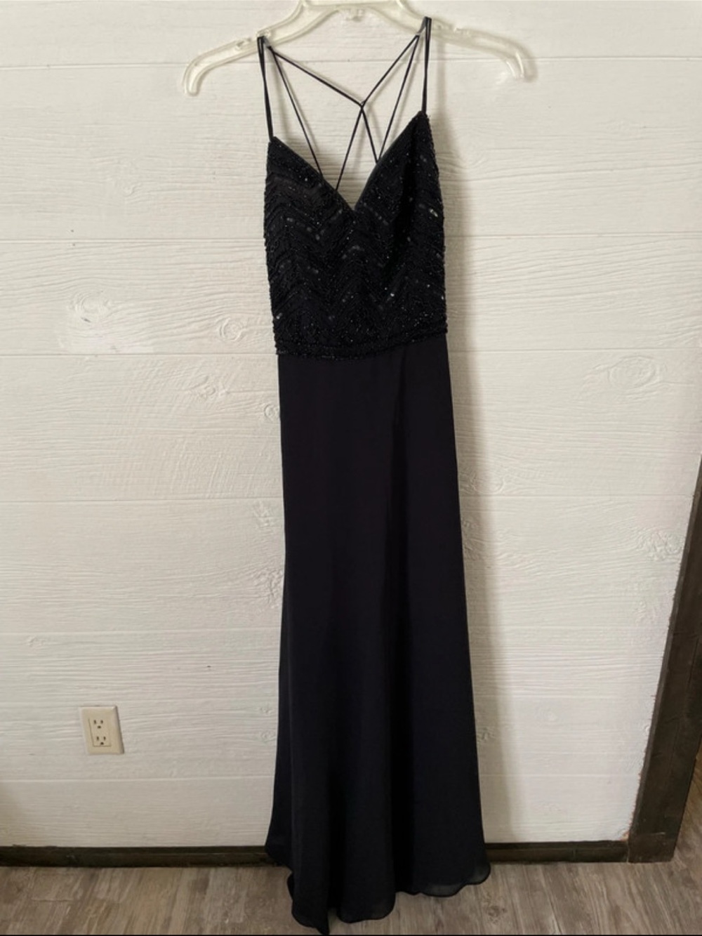 Adrianna Papell Black Beaded V-Neck Maxi Dress